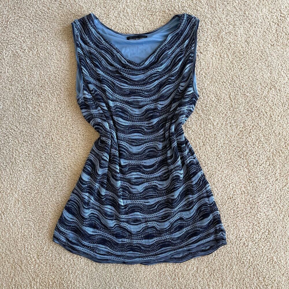 Y2K Cowl Neck Black and Blue Sleeveless Top - Size XL
